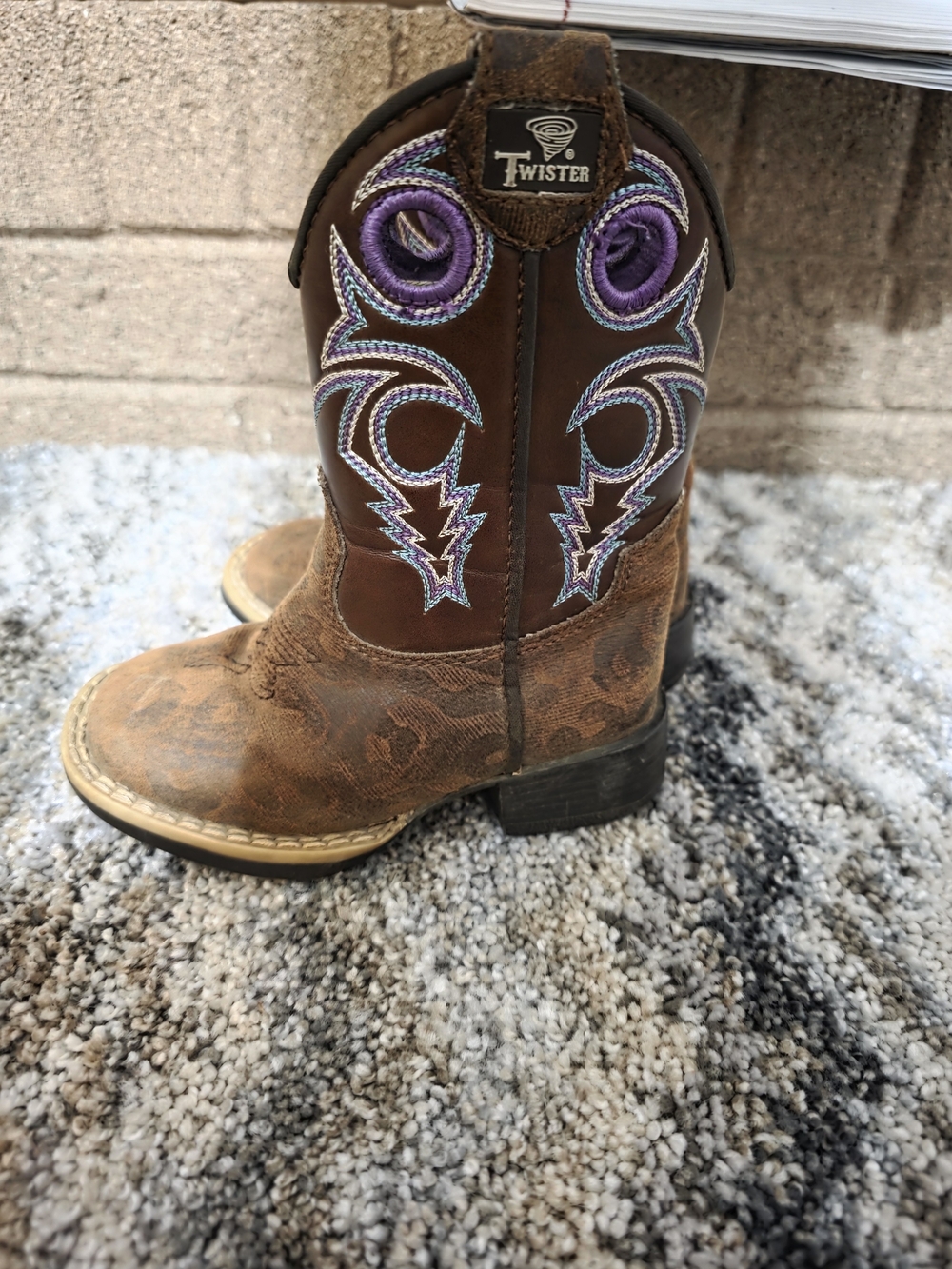 Twister Brown Kids Western Boots with Purple Accents